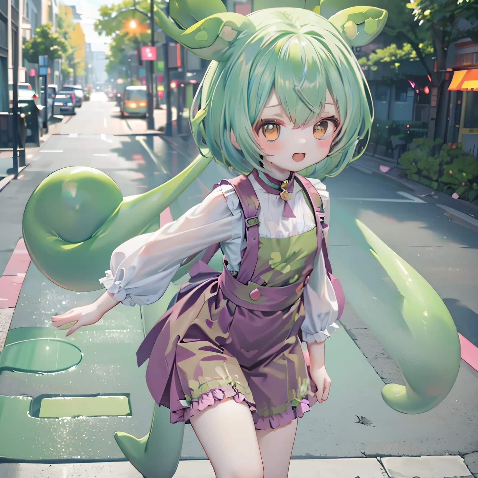 Cheeky Green Haired Zundamon(((((In the form of a child)))))Walking around the city、a bit,