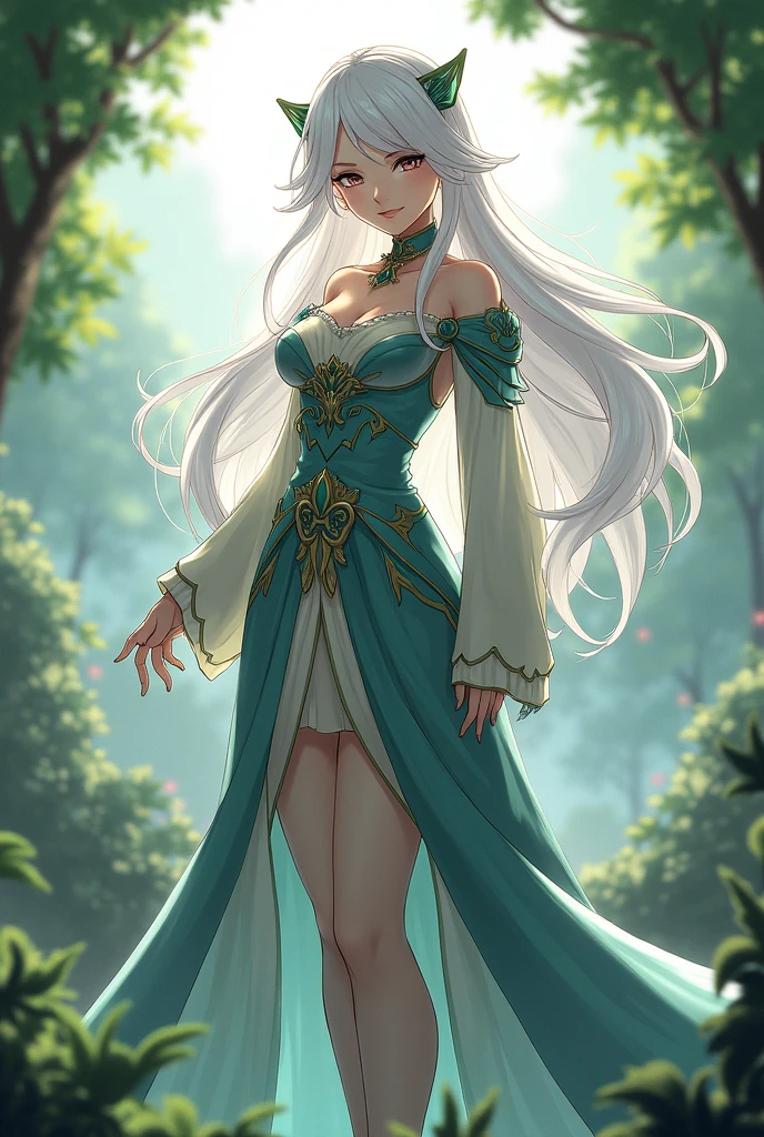 mature,milf,anime,elf,woman,blonde,tall,SFW busty,voluptuous,SFW huge breasts,curvy,intricate detailed long dress,mint green eyes