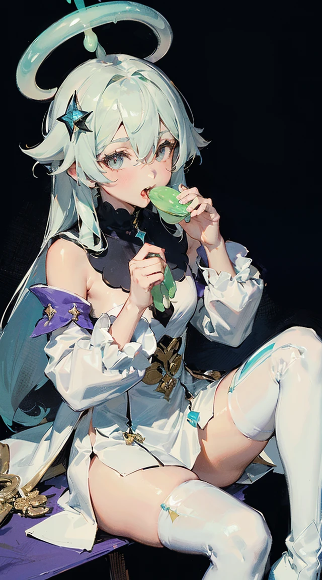 Dark Magician Girl、MKSKS style、1 person、BREAK HA、(highly detailed back ground:1.0)、(highly detailed back ground:1.0)、masterpiece、top-quality、超A high resolution、in 8K、Clear focus、sitting on、(shave ice:1.6)、BREAK、(1/There are two types of yellow.、Yellow 1 type/2 Green hair)、BREAK、(1/2 white and 1/2 yellow dresses:1.2)、Detailed skin、glowy skin、bare-legged、A detailed eye、Blue eyes、Burning cheeks、Wearing makeup、A smile、Large breasts、Break HA、(Cute polar bear:1.8、Laughing)、Break HA、north pole