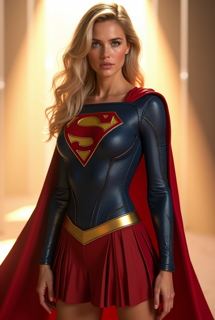 AN INCREDIBLY SEXY, CUTE AND SHY FUTURISTIC LAVA COVERED FEMALE WEARING A SYNTHETIC LIQUID LAVA SUPERGIRL COSTUME AND CAPE. ABSURD 8K DETIALS AND TEXTURES. MASTERPIECE. LAVA SKIN, LAVA FACE, LAVA HAIR.