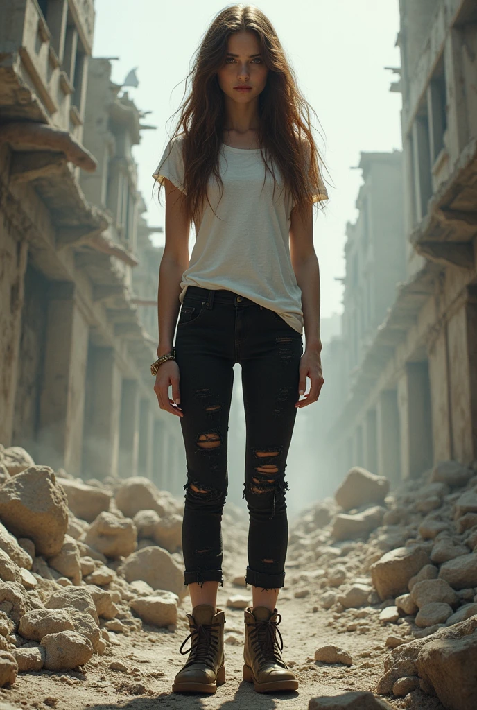 wwone, (solo middle eastern 26 years old girl), wearing a (Black baggy plain tee-shirt, long length tee-shirt, skinny damage long jeans, :1.5), walking cross legs, straight-on,seductive smile,long dark wavey hair,(full body:1.1), (cyberpunk background:1.2), outdoors,
(rain:1.1, wet street) ,(medium breasts, bouncing breasts, no bra), basic black long length tee-shirt, short sleeves tee-shirt, wristwatch, very beautiful arabian girl, ankle fit damage tight jeans, jewelry, detailed very beautiful feet's, long heel's, full body shot.