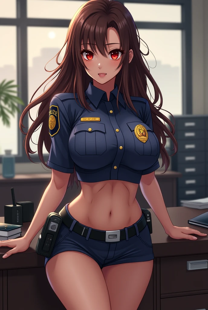 1girl, komatsu ibuki, :d, blush, lipstick, long hair, Hot girl, baddie, staring, glaring, bad attitude, mean girl, crazy, smoking, masterpiece, best quality, highly detailed, a anime girl in police uniforms , police outfit, military outfit,
open mouth, cleavage, evil smile, smile, ecchi anime style, anime girl, digital anime art!!, in anime
style, (nsfw) not safe for work, official artwork, , beautiful anime girl, anime style 4 k, micro pencil
skirt, pencil skirt, micro skirt, exposed
belly, exposed navel, exposed midriff, exposed lower belly, holding a gun, holding pistol,next to police
car,outdoor,street,road, police car