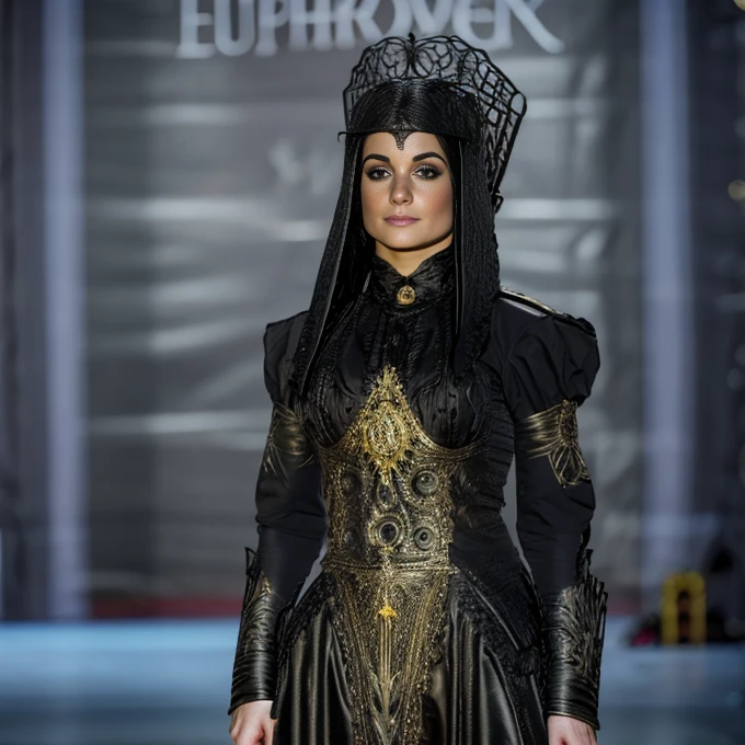 1 woman, European face, European eyes, pretty face, 30 years old, age 30, white long hair, ,ultra detailed face, hyperrealistic, realistic representation, full body view,  dancing at a gothic festival