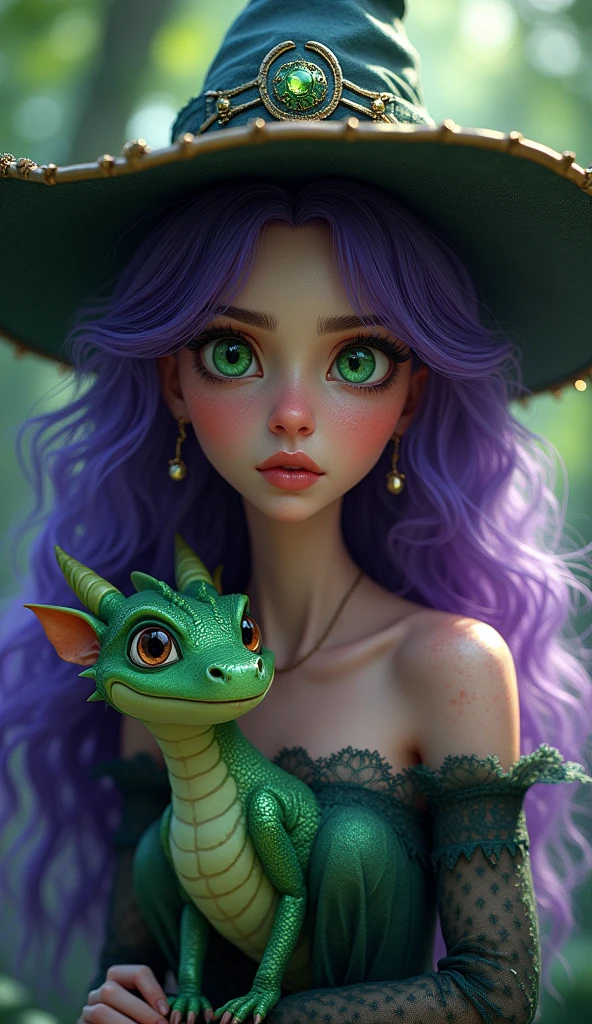 an albino with long purple hair with a little green devil sitting on his shoulder. the little devil is smoking a pipe and the shape of the smoke rises in red color.