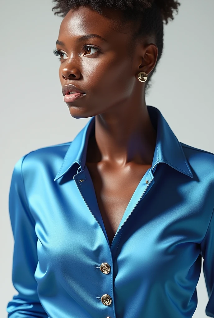 a black woman wearing a blue uniform, beautiful detailed eyes, beautiful detailed lips, extremely detailed face, long eyelashes, intricate details, photorealistic, cinematic lighting, dramatic shadows, hyperrealistic, sharp focus, vibrant colors, oil painting style, masterpiece, award-winning, stunning, breathtaking