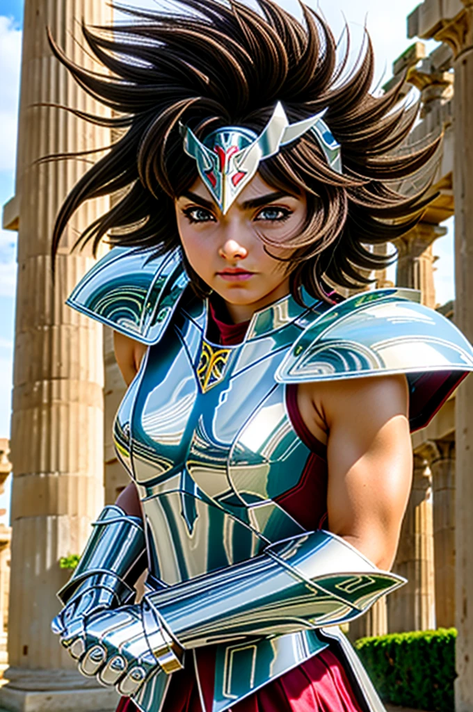 xxseiyapegasusxx
masterpiece, highly detailed photorealistic 8k raw photo, best cinematic quality, volumetric lighting and shadows
short brown hair woman in xxsaintclothxx armor, spiked hair, brown eyes, headwear, helmet, fingerless gloves, red outfit under the armor, fighting stance
Greek temple ruins background