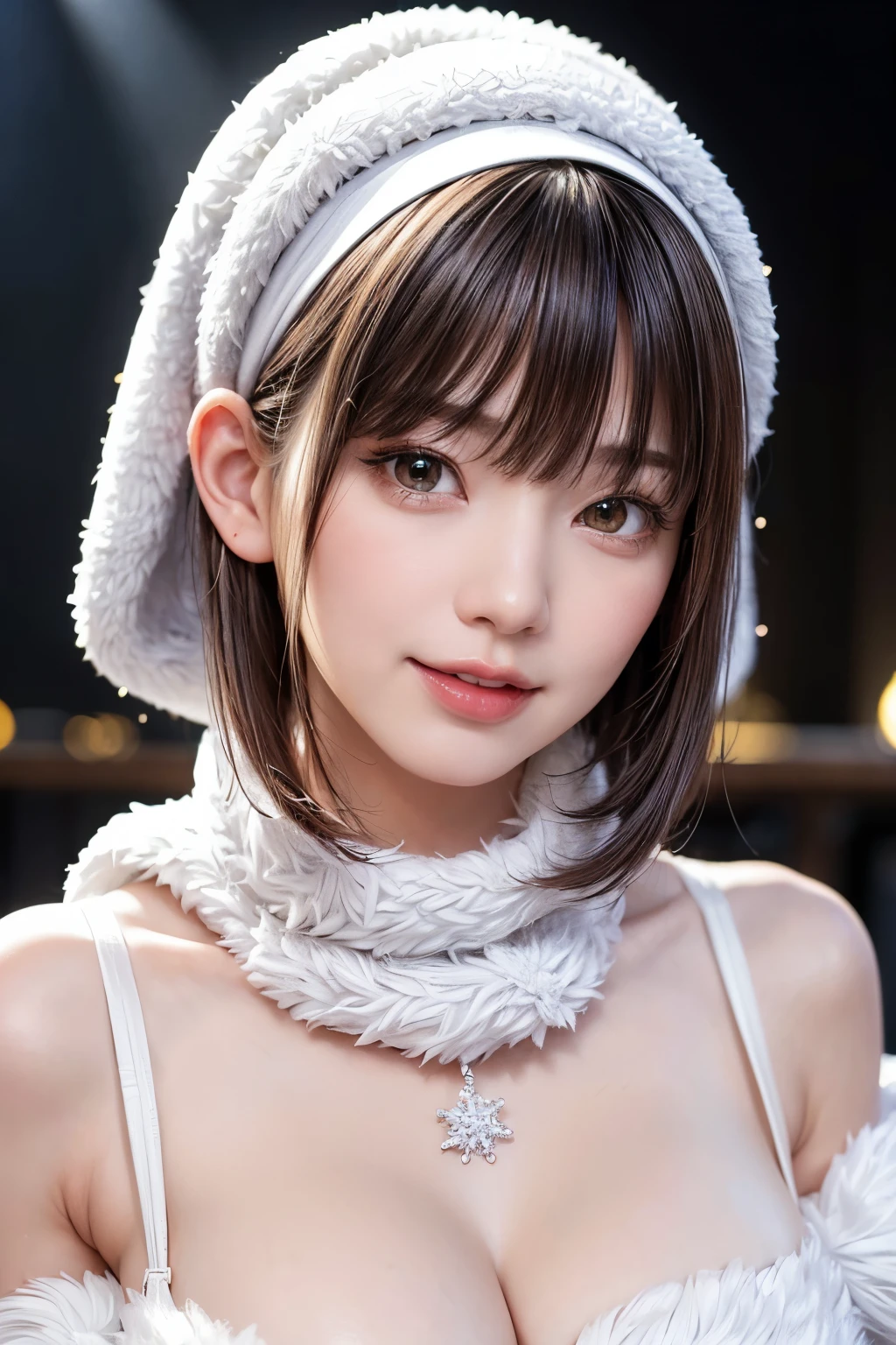 A close up of a woman wearing a white hat and a white dress - SeaArt AI