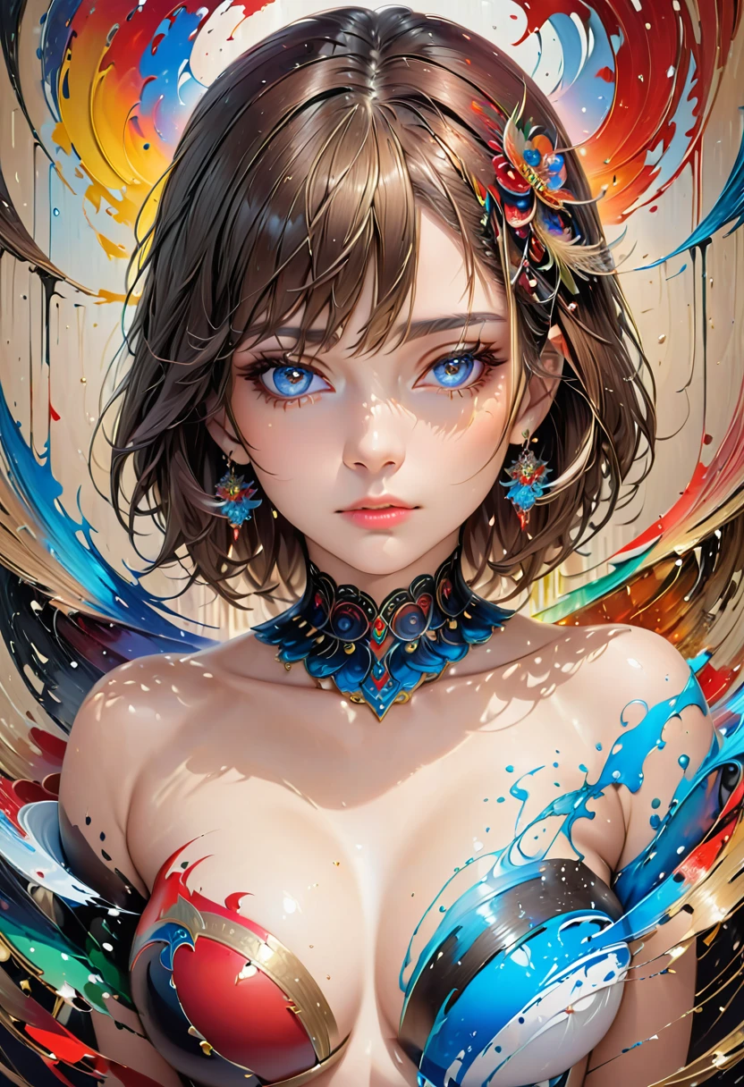 (((Official Art, unity 8k wallpaper, Very detailed, beautifully、aesthetic, masterpiece, highest quality))), (zenTangle, Mandala, Tangle, enTangle), ((Fractal Art:1.3)) , (((One perfect girl))), (Very detailedな裸), Dynamic Angle, Cowboy Shot, The most beautiful form of chaos, elegant, Brutal Designer, Bright colors, Romanticism, James Jean, Robbie Dowie Anton, Ross Tran, Francis Bacon, Michael Mraz, Petra Cortright, Gerhard Richter,Ashley Wood, Ecstasy,mysterious,glossy,wonderful,Five perfect fingers,Almost naked,flashy,Colorful,Transparent blouse,rainbow,mysterious,Mr.々Angle