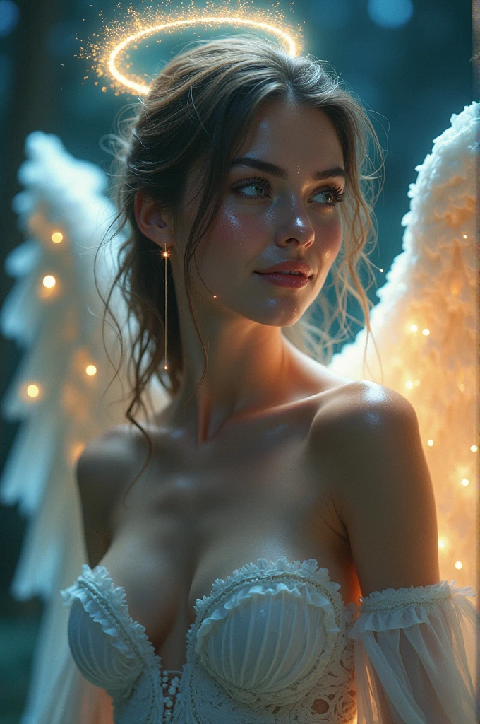 a RAW ultra realistic photography, shot on Hasselblad X1D-50c,
ISO 100, surreal fashion photography, portrait of a woman up to her chest, avant-garde fashion in translucent flowing fabrics, overhead fabric, telephoto, studio lighting, 4k, canon eos r3
