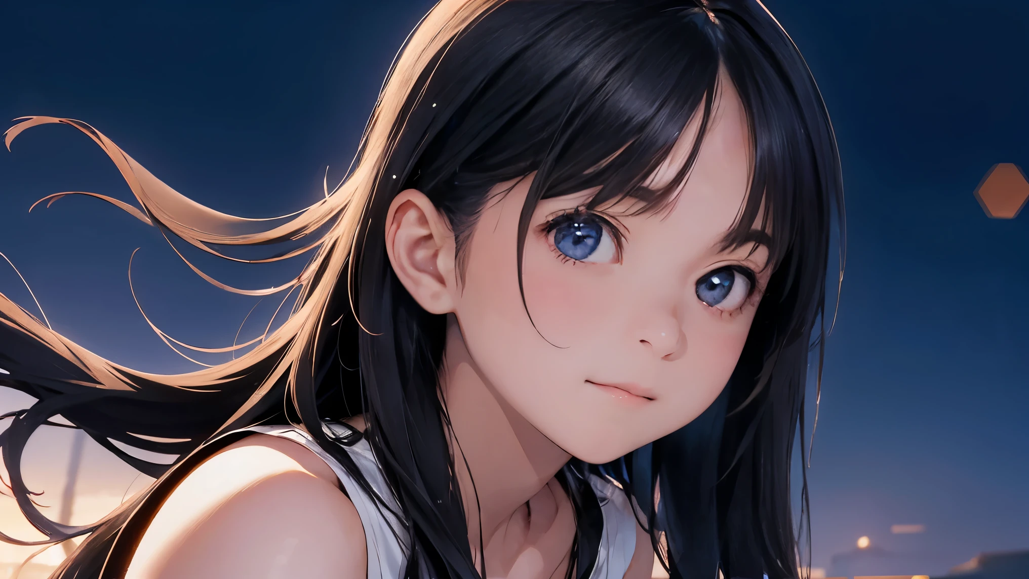 Anime girl with long black hair and blue eyes staring at the camera ...