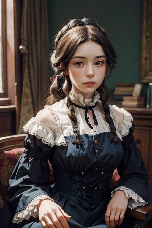 Virginia Otis, 15 years old (blond hair, blue eyes), thin, cute face, walks at night in Canterville Castle (inspired by the novel The Canterville Ghost). aged 1887, Victorian dark fantasy

