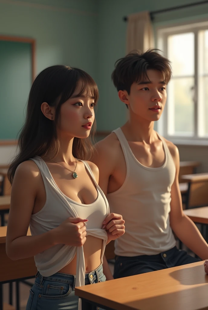 Online cameras,14-year-old girl, flat chest,sex friend,Group shot of boy and girl,slingshot swimsuit,smile shyly,After having sex,Japanese summer school dress shirt,Real light,classroom
