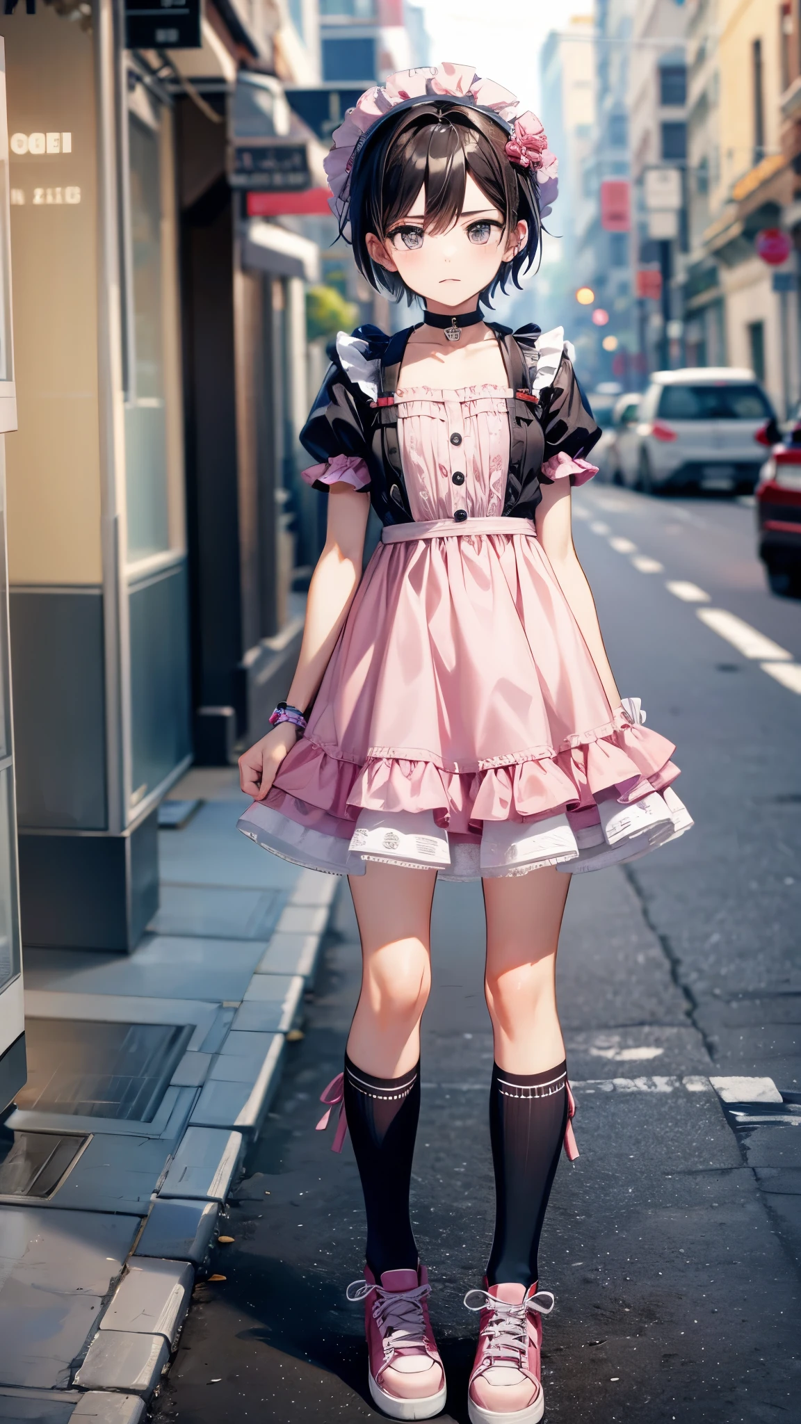 ((masterpiece)),((highest quality)),((Anatomical)),((Realistic)),((Detailed Description)),((cute)),((((Health Room)))),(((One young girl))),(((Beautiful eyes))),(((Baby Face))),(((Petite))),((Bewitching Smile)),(((Cute pink cotton dress))),(((White tights))),(((Glasses))),(Full body view,