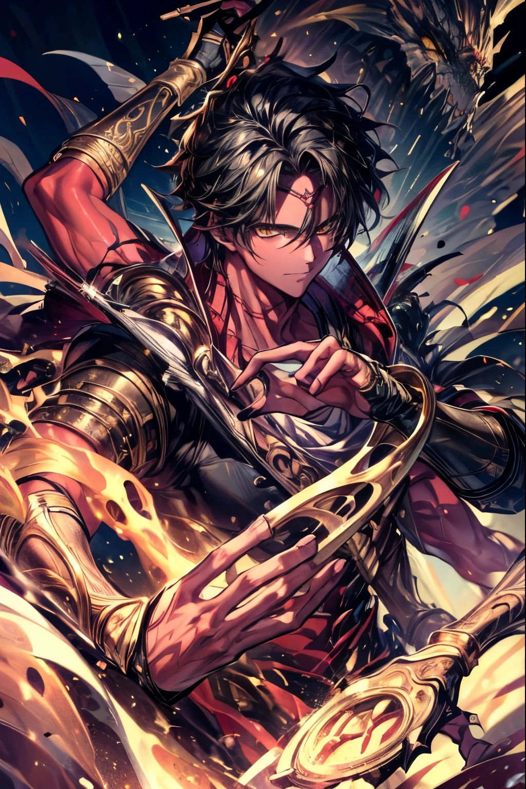 《the original god》Arataki Kazuto , male people,,((Masterpiece)), ((Best quality)), Ultra detailed,((illustration)), Dynamic Angle, Detailed light, (Delicate eyes), Floating, 1boy, Male focus, Head, Clothing, Yellow eyes, necklace, tattoo, (Forehead:0.8), (ahoge:0.8), jewelry, apathy,Ray, chest muscle, Sexy , Venom symbiote for your body, Black mucus of the body , (into venom), Venom,frontage,style of anime4 K, 4K anime wallpaper, Badass anime 8 K, 4 k comic wallpaper, young anime man, Anime boys, Anime wallpapers 4 k, Anime wallpaper 4K, High quality anime art style, Anime moe art style, Anime art wallpaper 8 K, Anime art wallpaper 4 K, RGB lighting