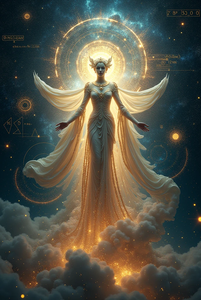 Very real and complete image. Beautiful alien Goddess, with a very long neck, large, elongated and bald head, very white and smooth skin, slanted blue eyes, tiny nose, bright blue and flashing luminous dots come out of her neck, she has NO ears, only one hole, she wears a Very bright white ruffle dress, she is thin. Photorealism, full view, highly detailed image, very realistic, hyperrealism, Ultra HD, 8k, 5, sharp focus, intricate and mysterious masterpiece. (Long exposure photography Very detailed close-up portrait artistic illustration: final quality, medium shot, backlight, Rich and striking. Enigmatic and mysterious manipulations (composition of the rule of thirds), ((detailed environment with strong lines) The best quality, in camera, white light, warm and clean aesthetics, dazzling screen composed of millions of brilliant ultraviolet rays, HDR.
