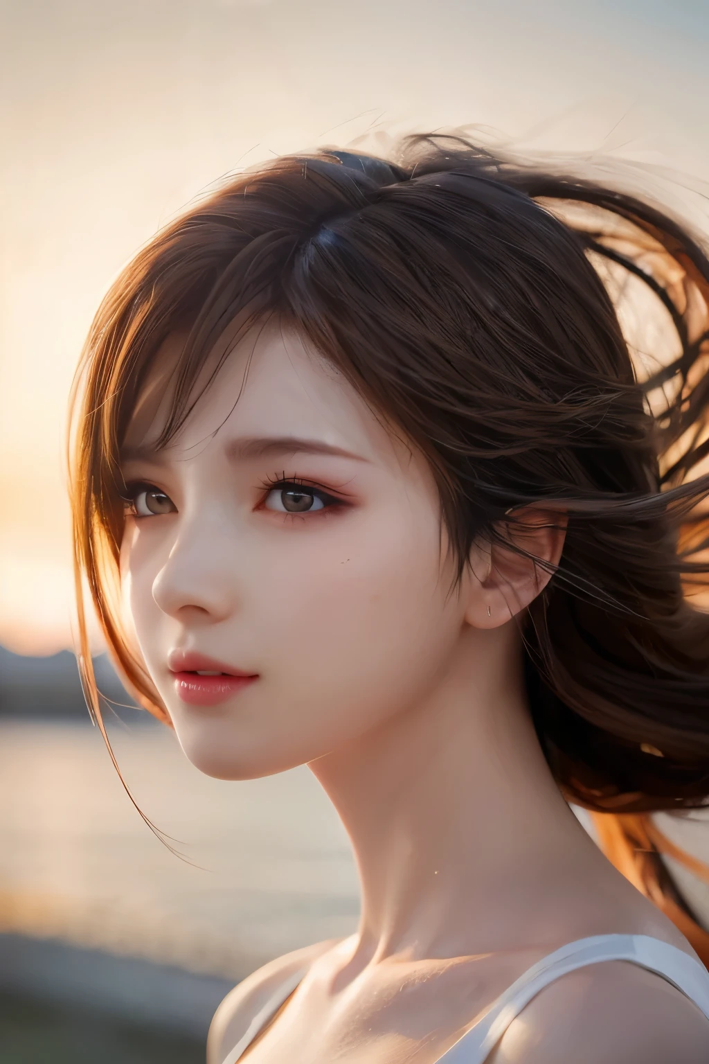 best quality, 8k, high resolution, very detailed, very detailed, top quality, realistic, female, incredibly beautiful, My hair flutters in the gentle breeze, 
