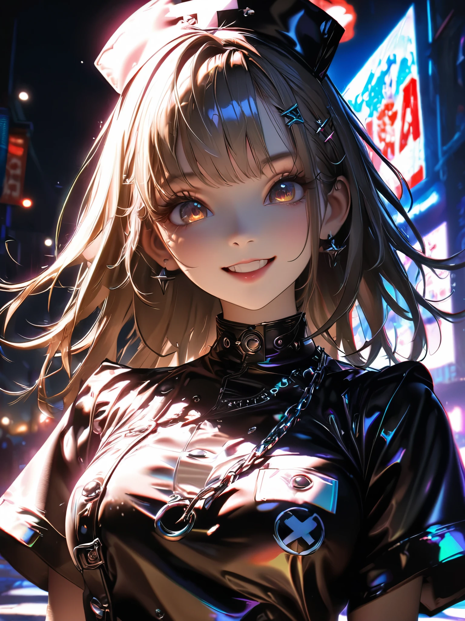 Anime girl in a black dress with a cat ears and a collar - SeaArt AI