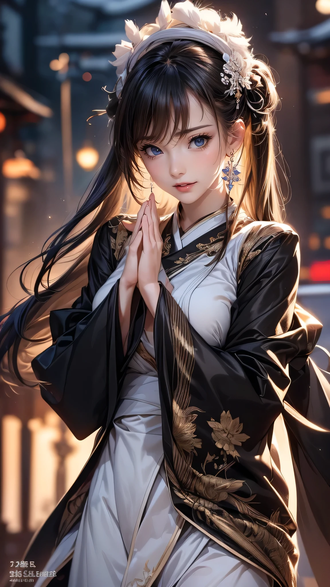 table top, highest quality, shape, Super detailed, finely, High resolution, 8k wallpaper, Perfect dynamic shape, beautiful and detailed eyes, tokyo trend冬ファッション,tokyo trend&Introducing cute hairstyles at random, small breasts, natural color lip, random sexy pose,cute smile,20 year old girl、beautiful and detailed face、perfect and beautiful face,Big eyes、Wear fluffy black outerwear with fur、beautiful and detailed face、perfect and beautiful double eyelids、blur the background、perfect and beautiful face、Feminine poses、blur the background、slim face and style、blur background