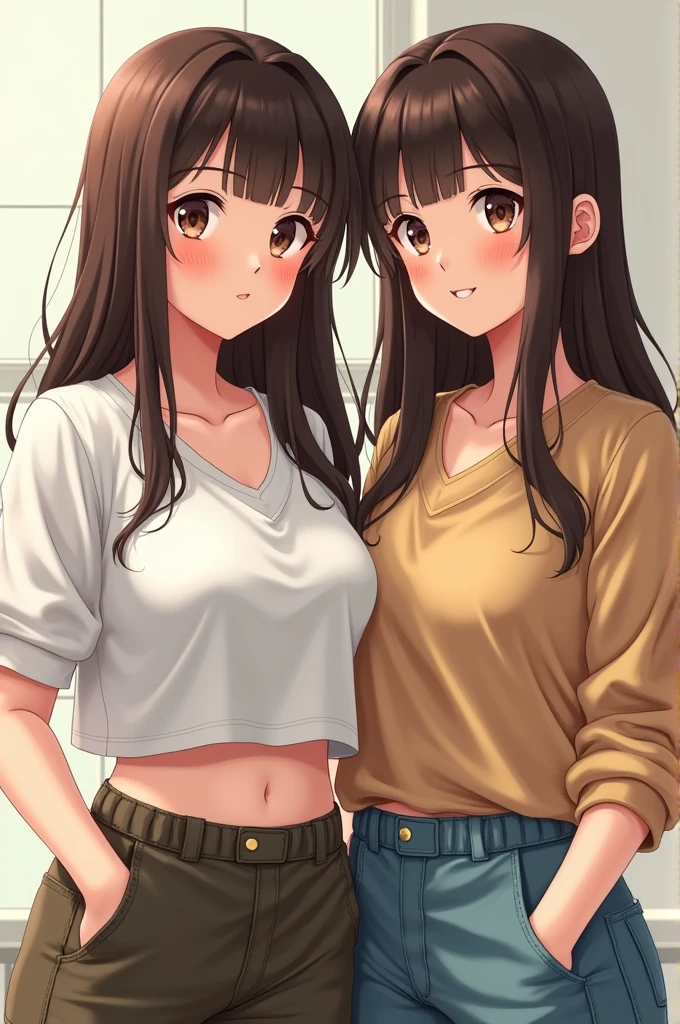 2 heads, a tall skinny woman with 2 heads. Inside a bedroom with a window. POV sex. Laying down on a bed, laying on back. Naked. Nude. Deep cleavage. Enormous round fake breasts. Big messy brown hair in a bun. Mature. Cute thin face. Blushing. Aroused. Gigantic fake breasts. Gripping breast. Slutty. Wife. Mother. Wide hips. In love. Blushing. Smiling wide. POV sex