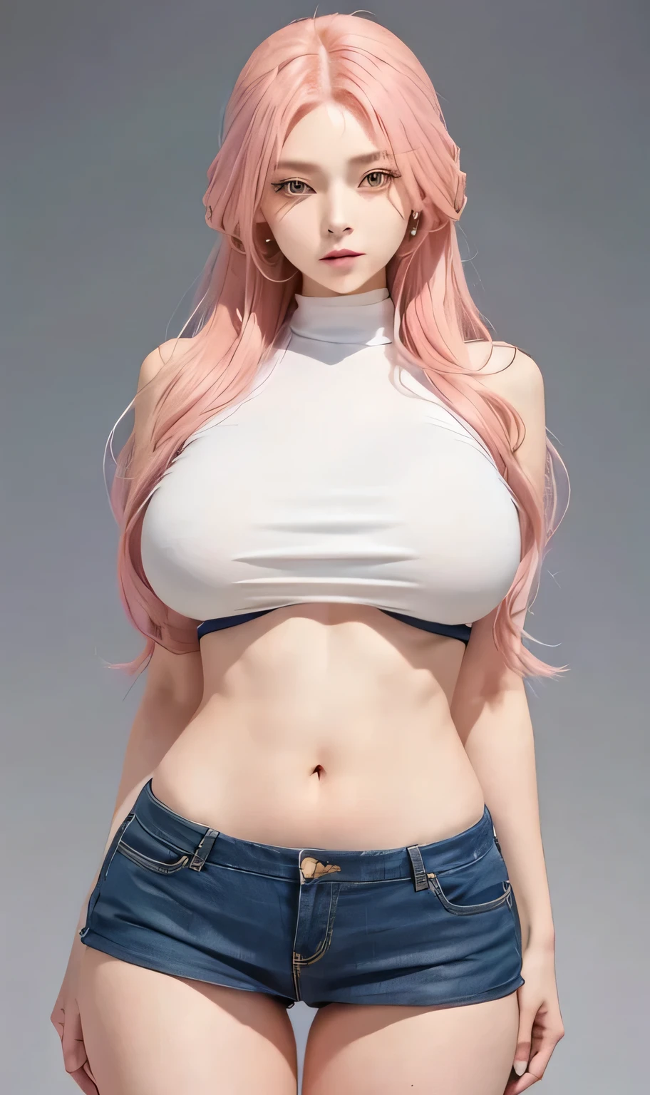 realistic, 1girls, Aru Rikuhachima (blue archive), best quality, 12k, HD, long hair, big round breasts, slim hips, yellow eyes, pink hair, super detailed, Eye details , hair details, person details, mouth details, face details, breast details, clothes details, hair details, pants details, hand details, whole body