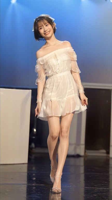 double whirlwind pattern design garment，Iris heterochromatic pupil，silver-haired girl，free high resolution,off shoulders、Off-the-shoulder semi-transparent pure white dress