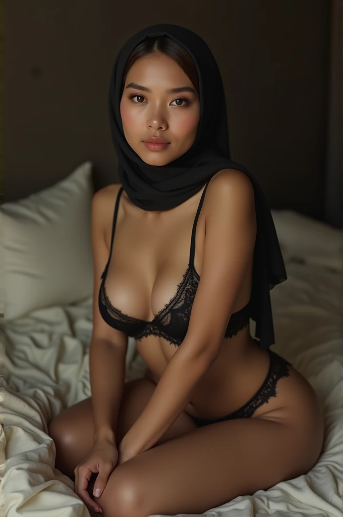 ((HAIRY PUSSY)), ((LAUGH AND SMILE SWEETLY)), ((THIN)), ((Straddling)), "Naked Lingerie Bra" ((Hijab Stylish)), (Malaysia female), age ************, 8K, photottorialism, G-String, ((RED LIPSTICK))