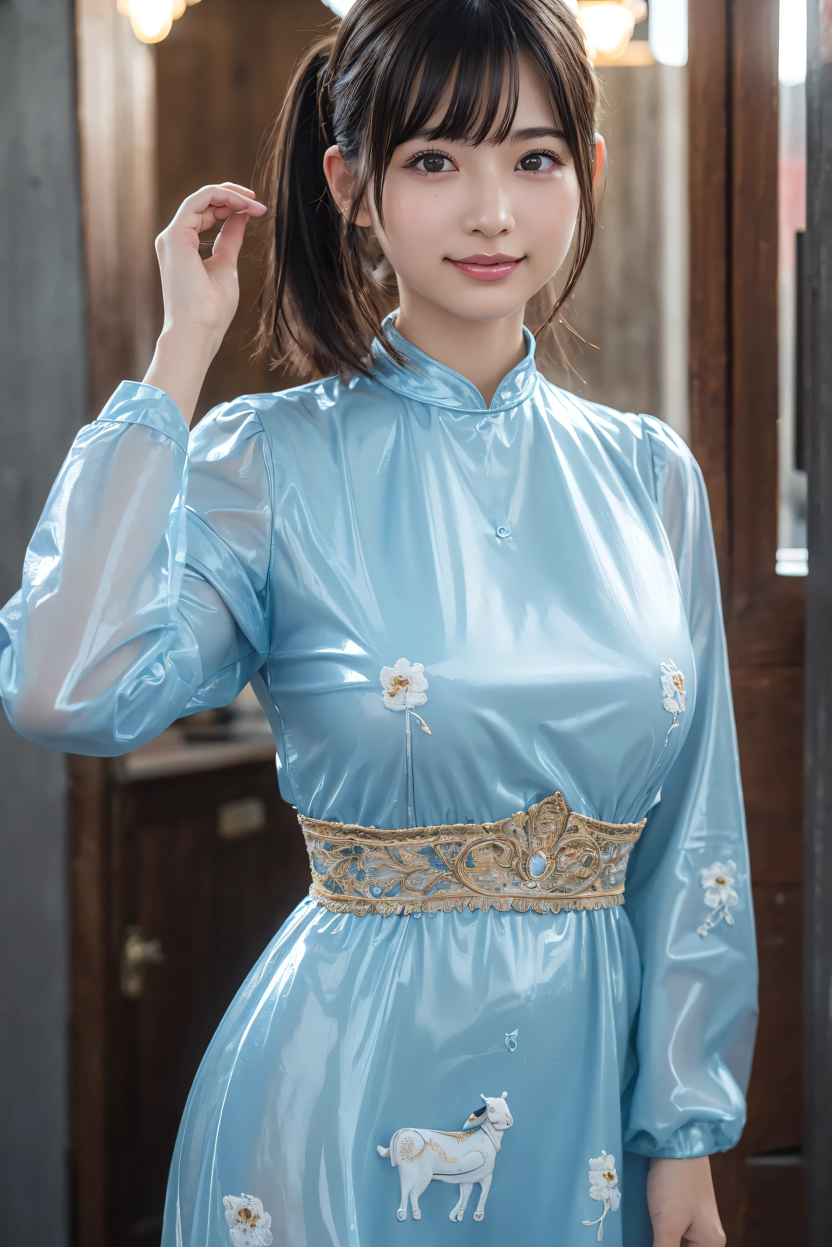 ulzzang-6500-v1.1, (raw photo:1.2), (photorealistic:1.4), beautiful detailed girl, very detailed eyes and face, beautiful detailed eyes, ridiculous, incredibly ridiculous, huge file size, super detailed, high resolution, very detailed, best quality, masterpiece, ((cheongsam)), illustration, very detailed, CG, unified, 8k wallpaper, amazing, fine detail, masterpiece, best quality, Very detailed CG uniform 8k wallpaper, face light, movie lighting, 1girl, 16 years old, ((no panties)), ((dynamic pose))), (half), ((pantyhose)), silver white long hair
