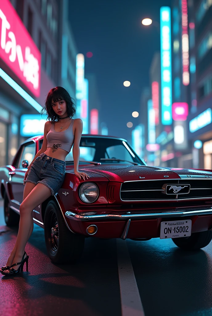 "MITOYA"It's written there,dark skin,abs:1.5,Japanese women、Beautiful woman、Photorealistic、Voluptuous body、Developed abdominal muscles、Expression of pleasure、hands on knees、movie lighting,sign"MITOYA",formal suits:1.33,Sitting next to the car、Night cityscape、Spotlight is on、bright、