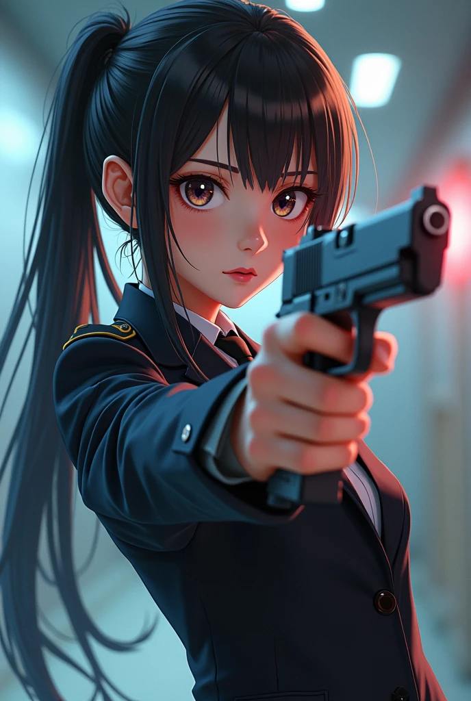 Uniform, pistol in hand, high school student, cool, cute