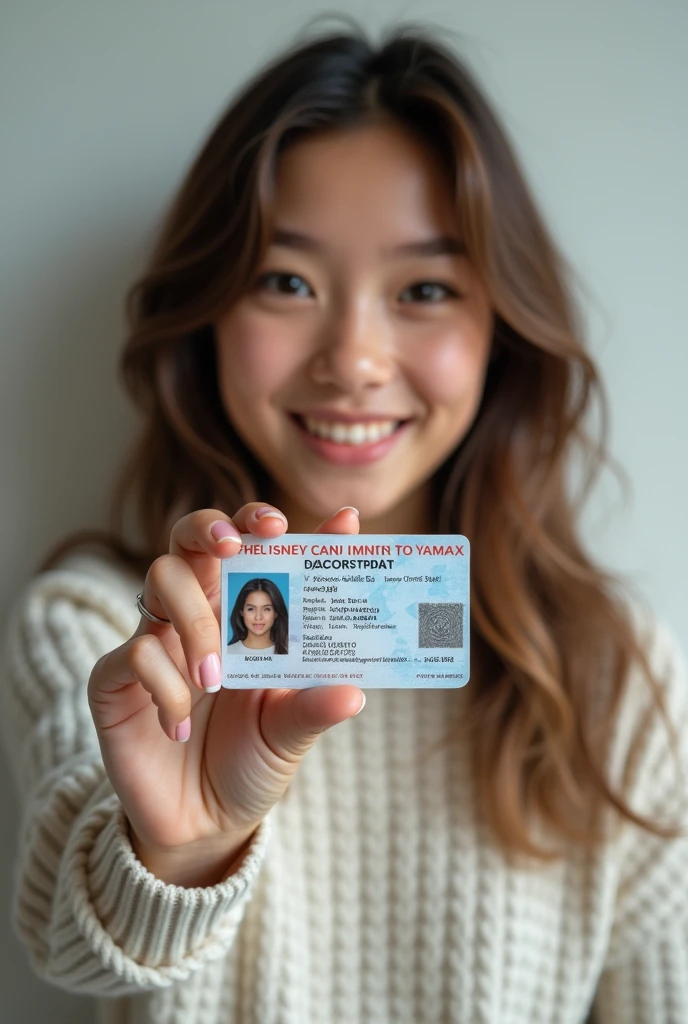 Take a selfie with a woman's hand holding an ID card Where the woman's face is clearly understood, ID card must be legible with face There should not be any kind of blur
