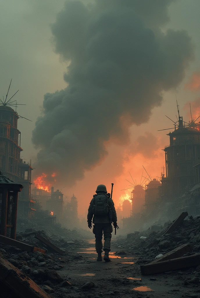(Best Quality,Ultra-detailed,Realistic:1.37),Asteroid hitting Earth,devastated,Widespread destruction,Smoke and fire,Rippling shockwave,Crumbling buildings,Falling debris,Confusion and panic,surreal atmosphere,dusk lighting,Epic disaster,People who run away in fear々,Apocalyptic landscape,Widespread disruption,Ruined cityscape,Looming dark clouds,Explosions and flames,Giant impact crater,Ground shaking,Molten rocks,flying debris,Emotional,Hopeless survival,Ominous sky,Abandoned Street,Wrecked Vehicles,Overwhelming sense of destruction,post apocalyptic scenery,Heartbreaking scenes,Catastrophic aftermath,ruin city,Desolate wasteland,Overcast sky,Despair and loss,Damaged infrastructure,Breathtaking destruction,An unimaginable catastrophe,Desolate and harsh,Scorching flame,An uncertain future.