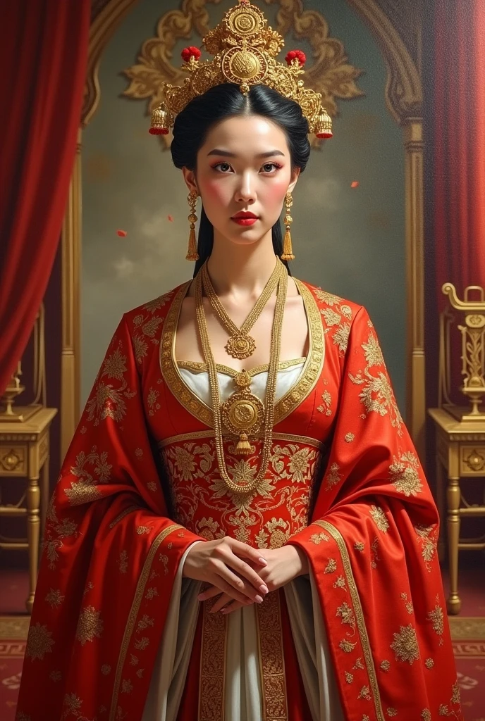 Alafi woman in red and gold dress, Lu Dongjun's Realism, cgsociety contest winner, fantasy art, extremely detailed artistic sprout, IG model | artistic sprout, wlop and artistic sprout, artist artistic sprout i and wlop, artistic sprout. high detail, artistic sprout and wlop