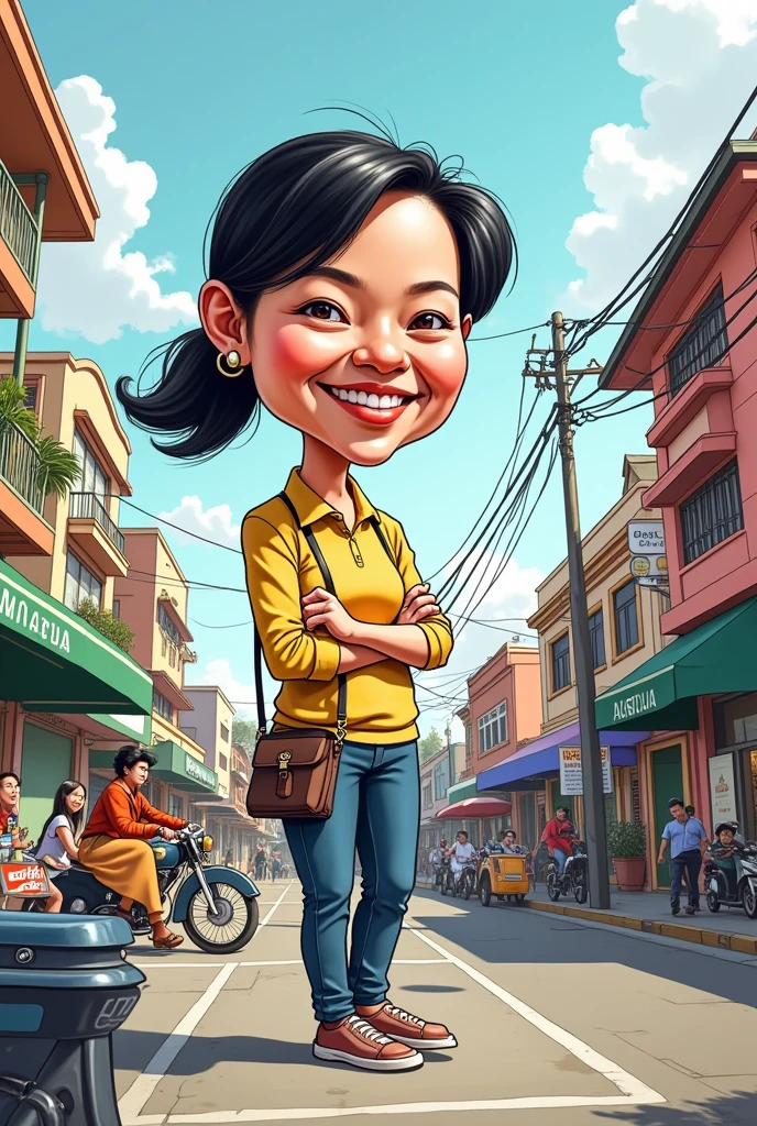 Generate a image of a young girl, 10 years old, from Phillipines, with Phillipines features, realistic city background, best quality, real, well detailed, hyper-realistic