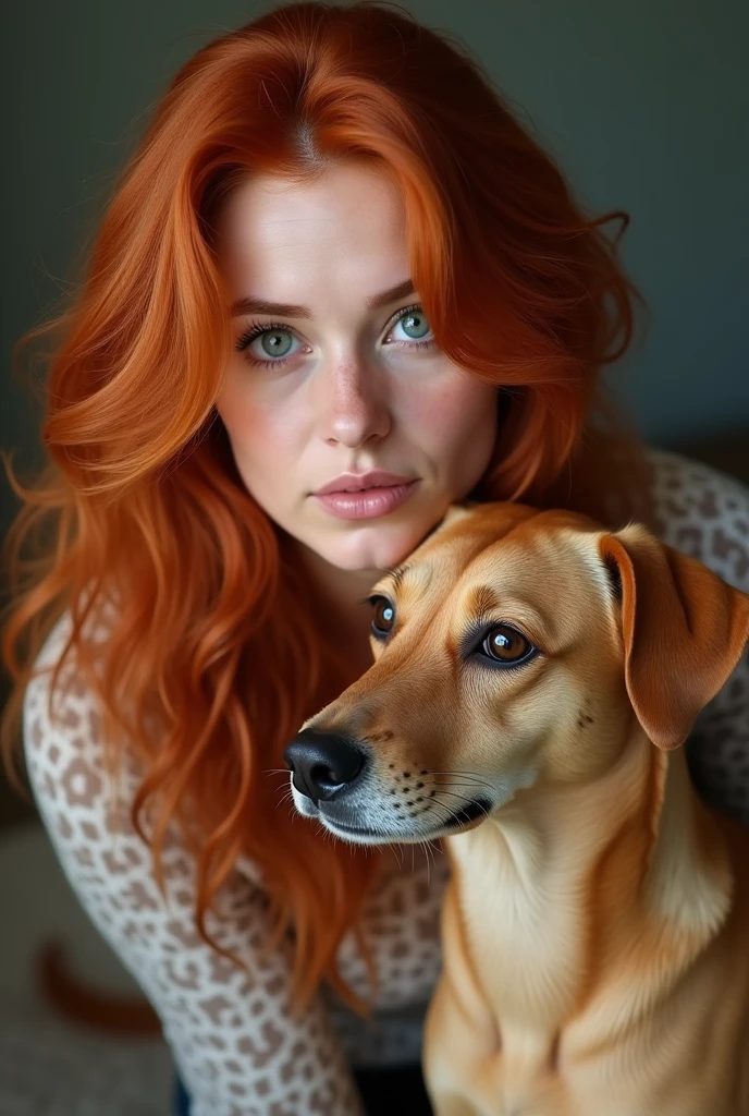 Nude small breasted red head woman full body having sex with a dog