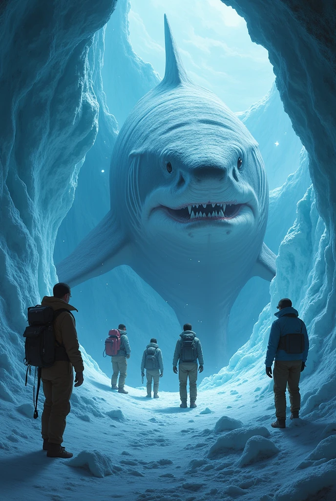 monster, Big body type, Standing in the sea, Smooth surface, the whole body is white, Hollow eyes, cough, There are small fishing boats around., There are icebergs around, A spectacular sight, heavy atmosphere, Surrealism, Chiaroscuro, Cinema Lighting, Wide Shot, masterpiece, Accurate, Anatomically correct, Super Detail, Attention to detail, Highest quality
