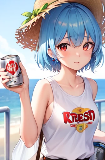 Rem upper body, View your viewers, masterpiece, Highest quality,A can of beer in your right hand,Dried squid in left hand,Tipsy