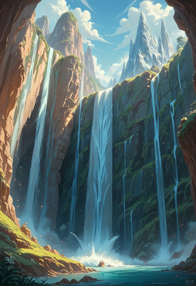 super huge mountains alps magnificent view magnificent nature fantasy huge waterfall high resolution masterpiece best quality