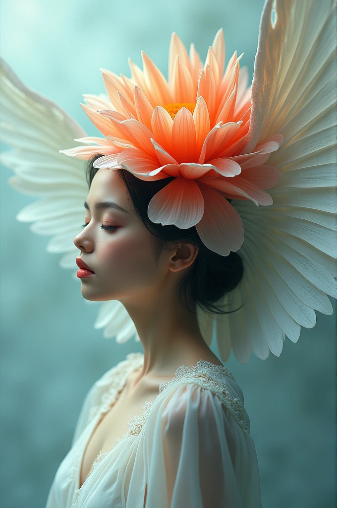 In the void, there is a beautiful goddess with many branches and flowers around her head，In a garden wonderland，Five-color cloud sky，Perfect body posture，（Long curved eyebrows），Beautiful eyes sparkle，The large, Jewel-like eyes sparkle，Clear pupils have reflected light，二重まぶた，Lying silkworm，（（Plump and rosy lips））Nipples clearly visible，（（Flushed cheeks）），The mandible is plump，Fair skin is delicate and smooth，Delicate skin translucent，A delicate and dexterous crown，inlaid gemstones，Exquisite and ingenious，inlaid gemstones，Sitting on a light red lotus in the air，look straight at the camera，（（Pinch the stem of the lotus flower with one hand）），(((nice hand)))，（（（（Good feet））），（（（good legs））），realisticlying，white skinned，（（Correct body structure）），White clothing，decorated in white，baiyun，Blue sky，Head background with round light，Behind him is a colorful rainbow circle，Color glow is turned on，Front lighting，Positive light，No shadows on the face，There are no shadows on the body，Blue sky，Unreal space，ethereal world，dreamworld，with blue sky and white clouds，tmasterpiece，4K，ultra-definition，professional photoshooting，Perspective looks up，Standard lens shooting，