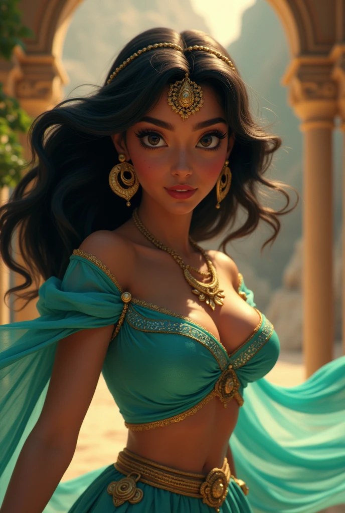 Stunning Princess Jasmine, photo in 8k, in action, cinematic.
