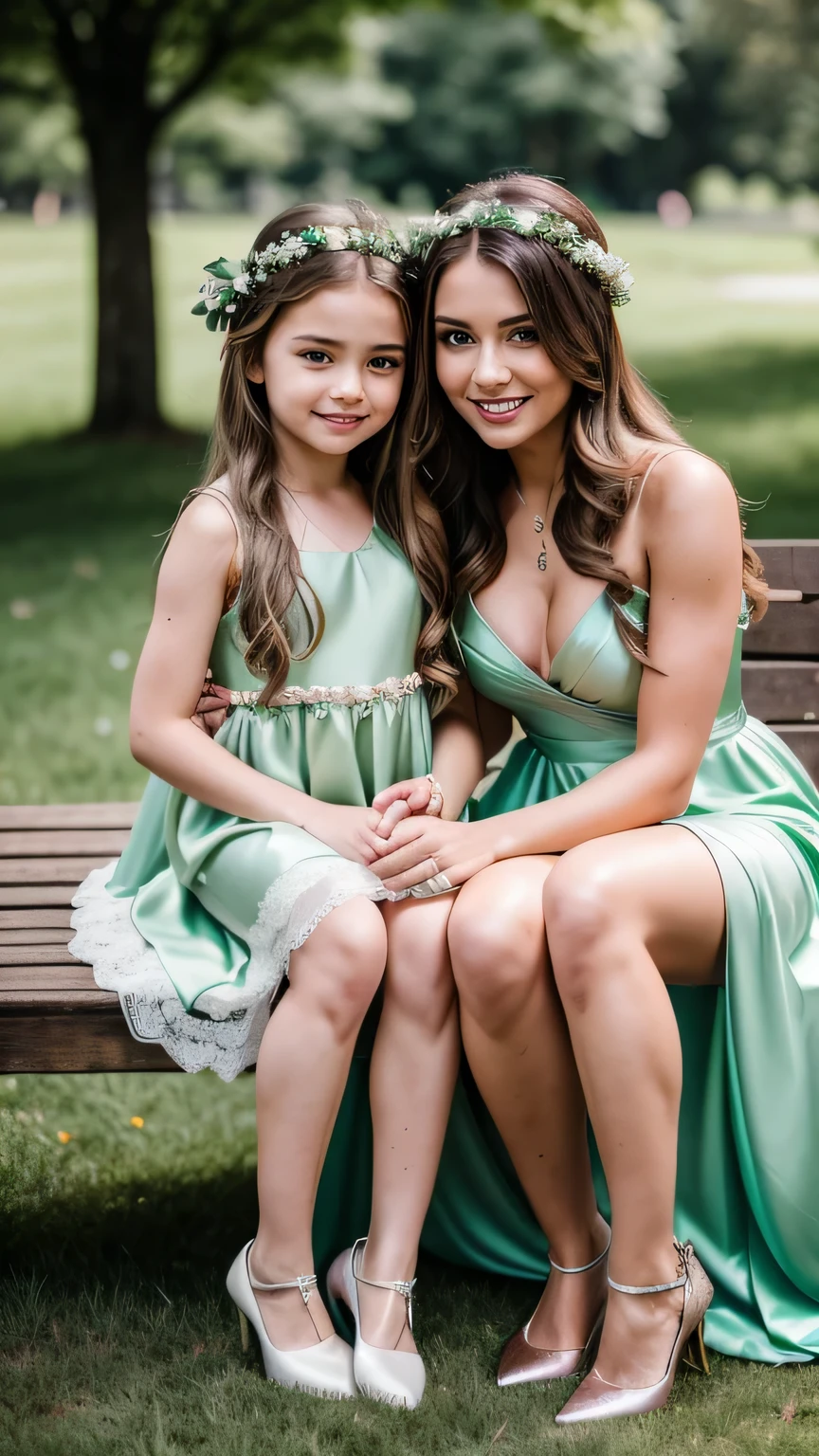 A highly realistic scene of two Italian sisters, aged 13 and 9, savoring ice cream cones on the balcony of their home in a lively Italian town on a sweltering day. The older sister, aged 13, stands tall with a slender build, shoulder-length brown hair, and expressive eyes. She wears a short, sleeveless summer dress with a floral pattern, slightly above her knees. Her radiant smile and flushed cheeks from the heat add to her youthful elegance as she laughs heartily at a joke.
The younger sister, aged 9, is shorter and more , with long, wavy brown hair tied back with a ribbon. She wears a similar short, sleeveless dress with a playful pattern. Her face lights up with joy as she looks up at her older sister, laughing with wide, animated eyes. Both girls show signs of the oppressive heat, with a slight sheen of sweat giving their skin a natural, radiant glow.
The balcony, adorned with a few potted plants and a small table, overlooks a bustling Italian town. The background reveals a vibrant street scene with narrow cobblestone roads, traditional tiled rooftops, and neighbors visible on nearby balconies. The sun is high in the sky, casting strong light and creating deep shadows, emphasizing the heat of the day. The ice cream cones are beginning to melt, adding to the playful and carefree atmosphere. This scene captures the sisters' joyful interaction, their laughter and relaxed posture highlighting their natural beauty against the spirited backdrop of a sun-soaked Italian town