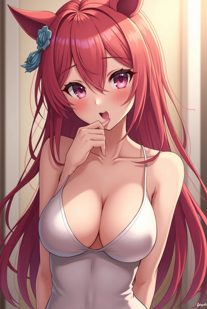 Highest quality, masterpiece , wallpaper, beautiful girl, Highly detailed eyes and face, Beautiful attention to detail, Blue Eyes , Beautiful dark red hair ,crisp finger, clear background, deep night, Age 25 , Large Breasts、Nipples   , long hair , Mole on cheek , Ahegao、Ecstasy face , Sticking out tongue  , Drooling from the mouth , Nakano May , bath , whole body , lotion