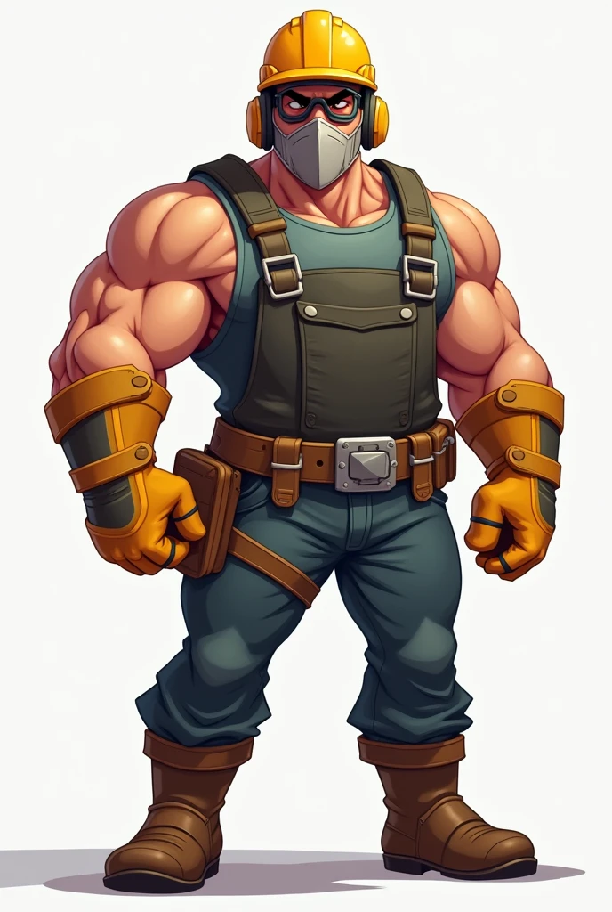 European and American Q version，Three-headed body ratio，Inverted triangle figure，Doomsday wasteland style，Steampunk Era，High quality details，high resolution，tatical clothes，Robotic Arm，Strong men，Huge chainsaw，Green biochemical liquid tank，Skull Mask，Pure white background，High contrast，metallic feel，Dark Tones，Side Light，Motion Blur，Tense atmosphere。 Animation Art Half-body Character Design Reference Sheet Full-body Character Solar Future Punk Rock Heavy Metal Spooky Costume
