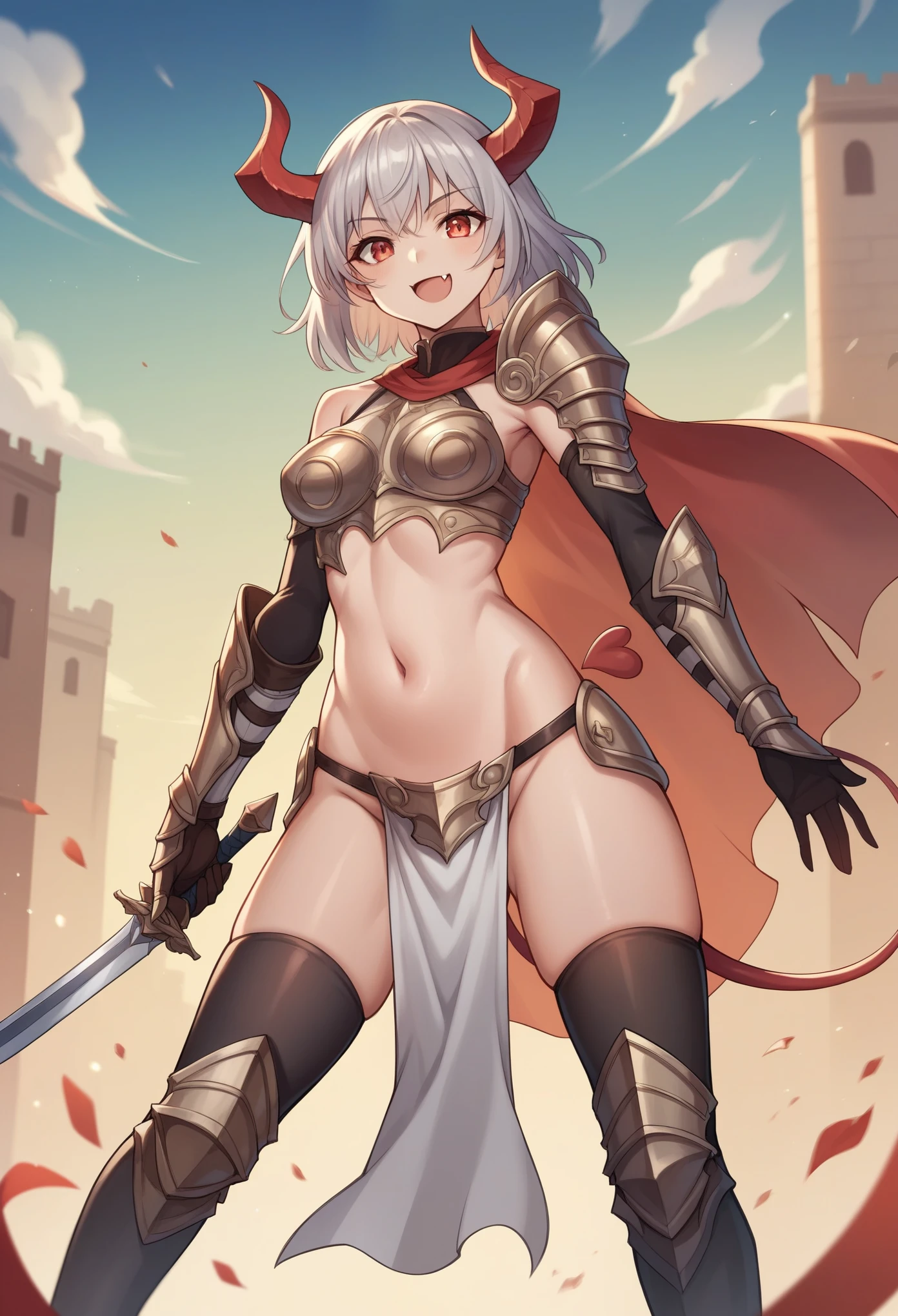 (masterpiece:1.2), (highest quality:1.2), perfect eyes, perfect face, perfect lighting, middle ages, sandy beach, 1 boy,blonde　red eye, ((((((hair over one eye)))))), Braid Styles, spiked hair, blunt bangs, bob hair, a braid, Ahoge, ((((white bikini armor)))), cute eyes, medium breast, glaring, open mouth, ((from above)), ((front)), ((from below)), arms behind back, orgasm, scared, , (abs), ahegao, smile+happy, fang, (((brown skin))), Thighhighs, greaves, boots, big breasts, ((((nude)))), ((crying face)), dynamic pose