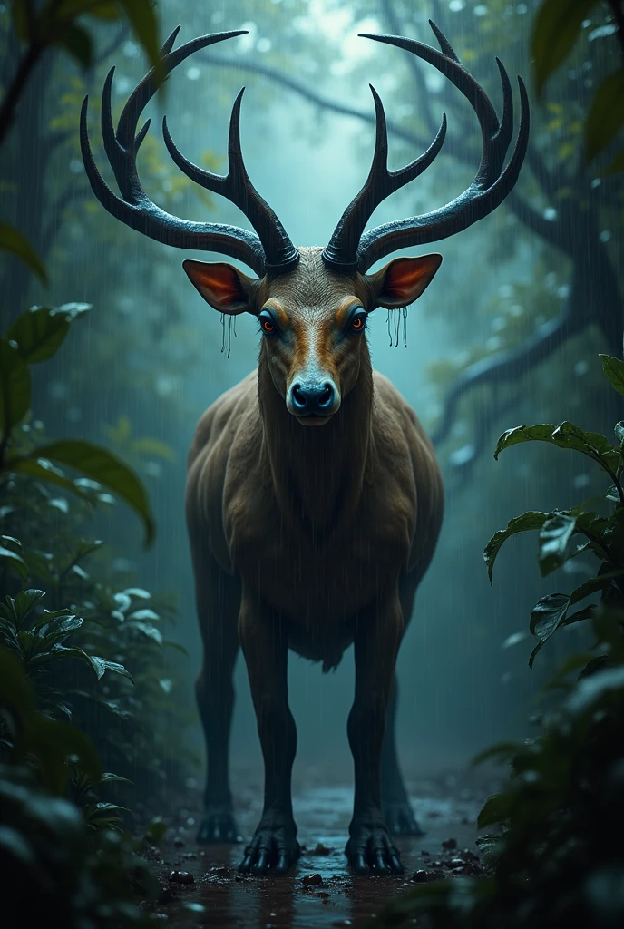 Make a picture about violence to the environment, that is a little sad, that an animal that remains about the environment and how it changes has to do with