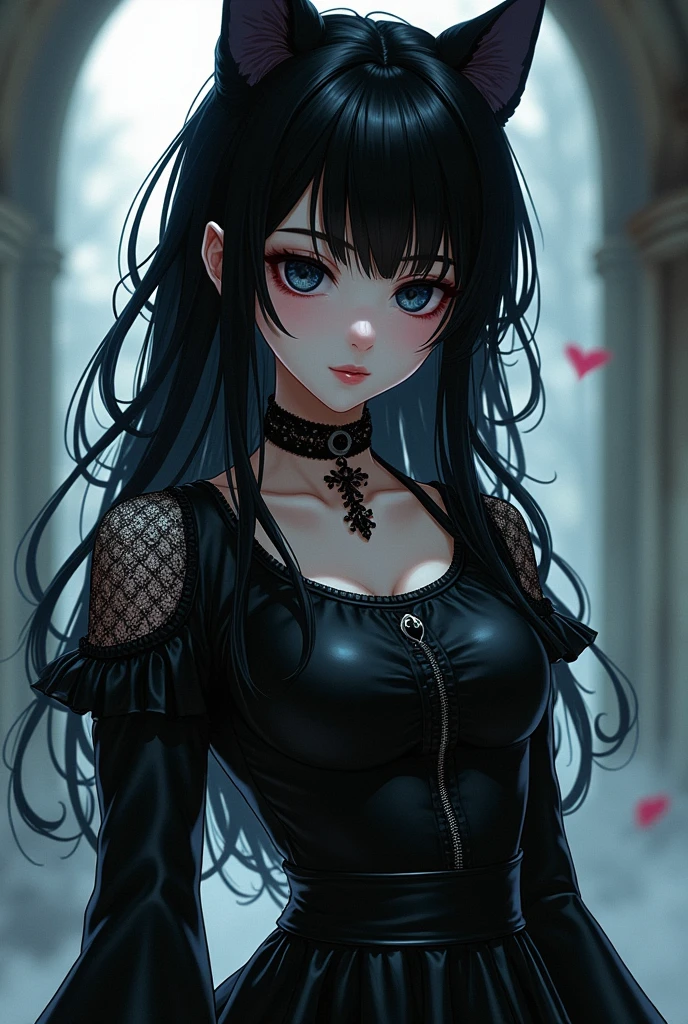(best quality,highres:1.2),horror,beautiful detailed eyes,beautiful detailed lips,gothic style portrait,ultra-detailed hair,realistic skin texture,milf girl, cleavage,gloomy atmosphere,dark lighting,gorgeous black dress,hauntingly beautiful,subtle shadows,emotive expression,moody background,gloomy ambiance.((18s style))