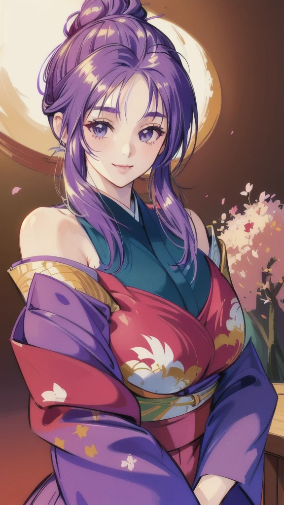 ((masterpiece, Highest quality, Highest quality, Official Art, beautifully、beautiful:1.2)),((masterpiece)),((Vibrant colors)),((Ayako Katagiri)),((A happy smile)),((kimono)),((looks fun)),,(Shoulders exposed),(full moon),(Cherry Blossoms at Night),(2),(B Cup Bust),(Kyoto)