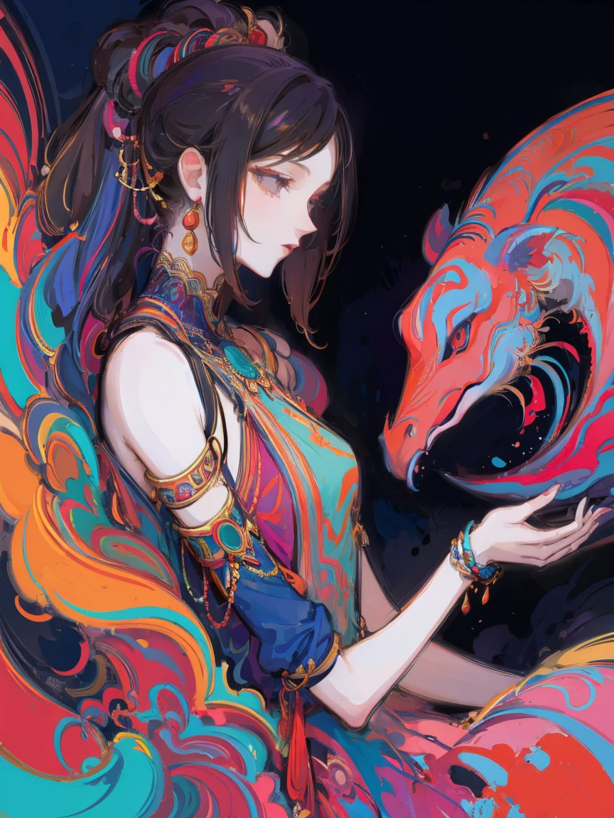 1girl solo, masterpiece, best quality, ultra high res, extremely detailed, award-winning painting, (style of Yuko Shimizu:1.3), long hair, red dress, (chinese dragon:1.2), red theme, visually stunning, beautiful, artistic, Chinese dress, bangles, face focused, smile, happiness, crowd, flying lantern

<lora:全网首发_国风仙丹-神话(山海经)_Chinese mythology_v1.0:0.5> <lora:zhongfenghuaStyle_v10:0.3> <lora:天地游龙_天地游龙.v2:0.2>