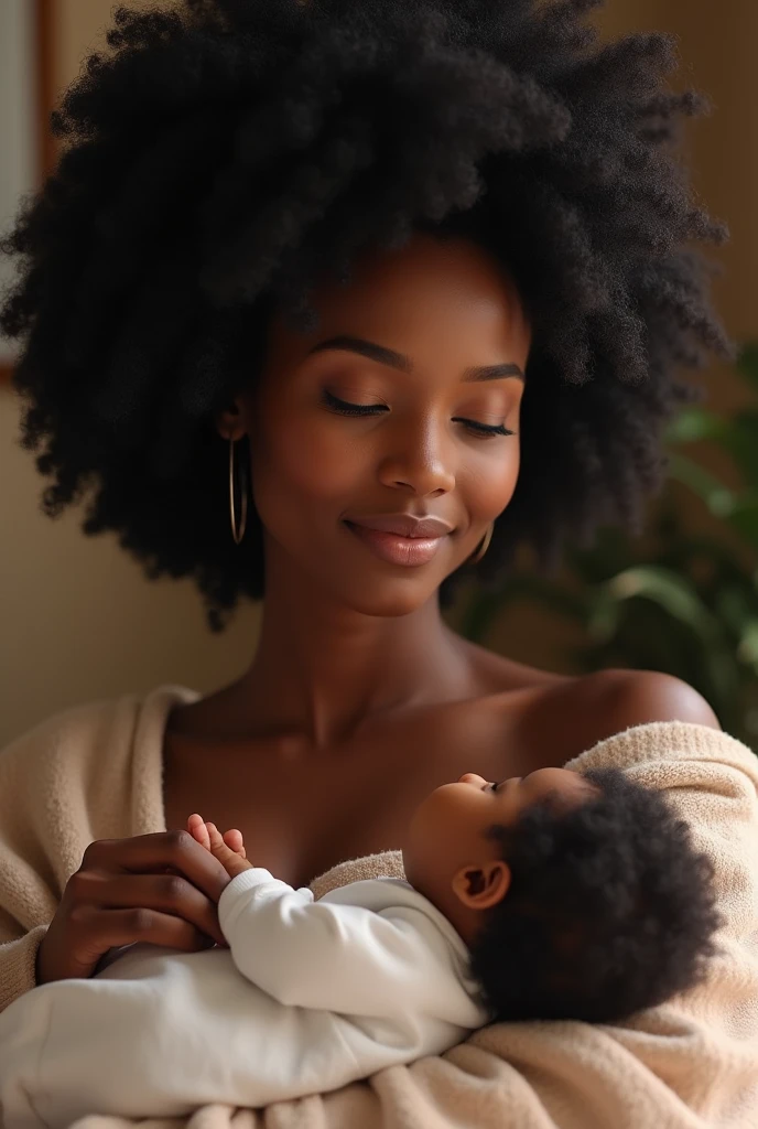 Femme noire donnant du lait à son enfant