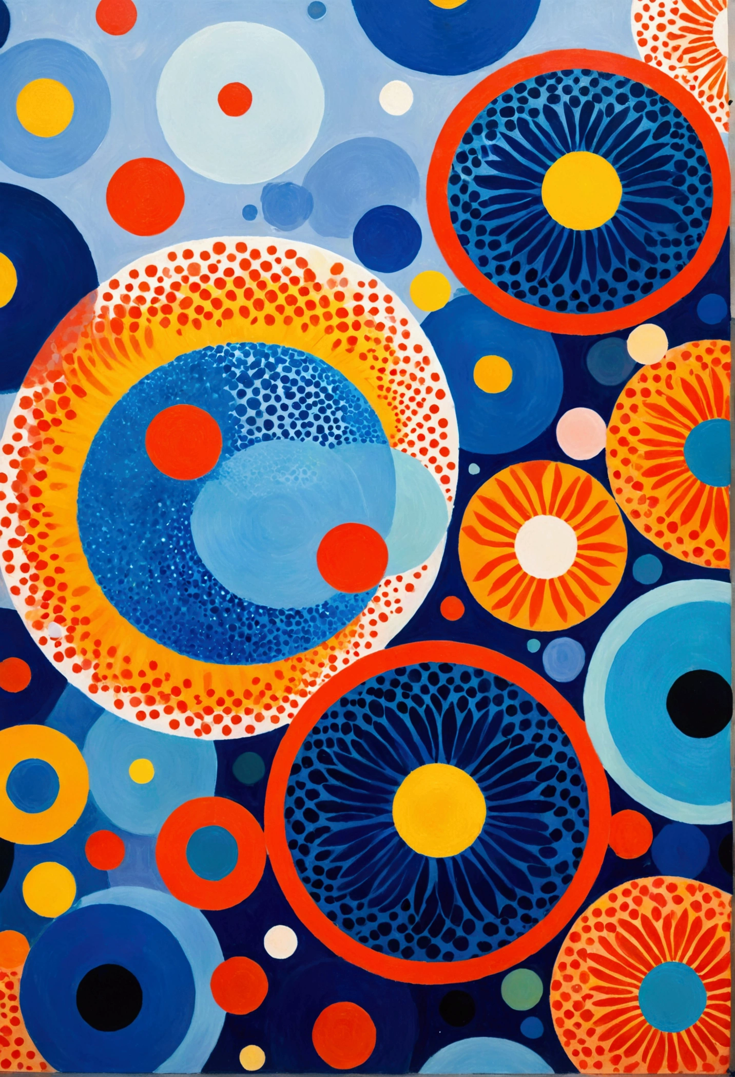 Vibrant abstract artwork, featuring layeRed circular patterns in vivid hues of blue, Red, orange, and. HE Design 的视觉上引人注目的设计突出了错综复杂的纹理and大胆的色彩过渡, Create dynamic and engaging visual experiences.