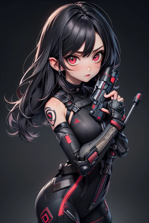 Anime, 8k, high quality, 1girl, solo, lineart, surprised,(full body:0.6),, official art,(best quality,4k,8k,highres,masterpiece:1.2), ultra-detailed girl anime character, high detailed, assassin costume, sniper gun, dark color mood and tone background. extremely detailed CG unity 8k wallpaper, highly detailed, shiny skin, Depth of field, vivid color, red eyes, elegant pose, fierce feeling.